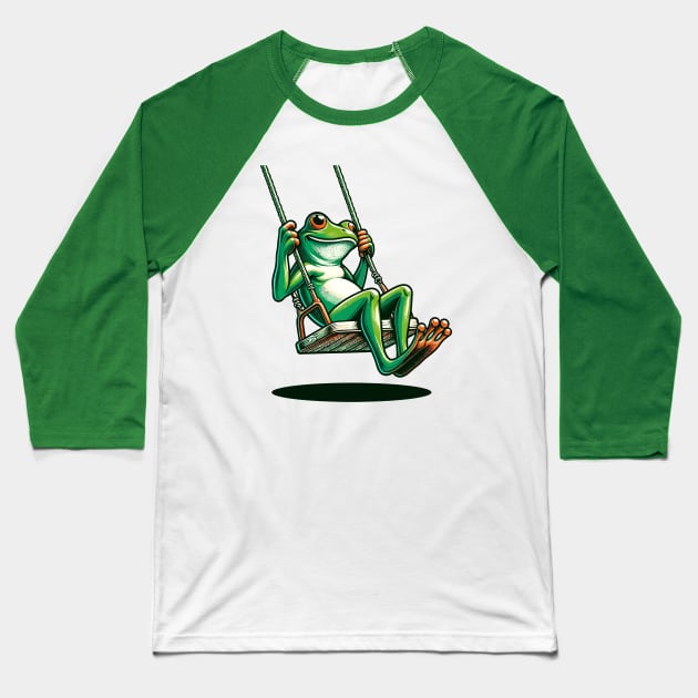 Frog On Swing Baseball T-Shirt by Art_Boys